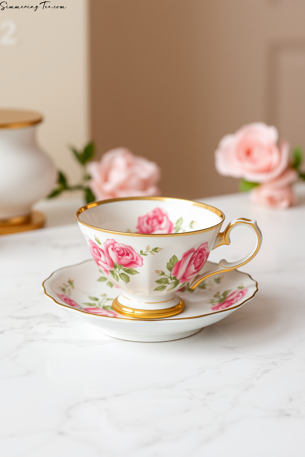Vintage Rose Pattern Tea Cup